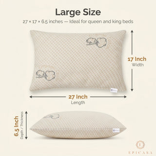 Epicasa Adjustable Organic Cotton Pillow | 250 GSM Shell | Customisable Fill for Perfect Height & Firmness | Breathable & Skin-Soft | Fine Denier Fibre Fill | 100g Free Fibre Included