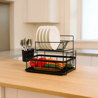Space Saving Drainer Drying Rack Carbon Steel 2 Tier – Black
