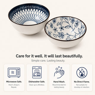 Exotic Flower Ceramic Bowl Set for Kitchen & Dining Microwave Safe