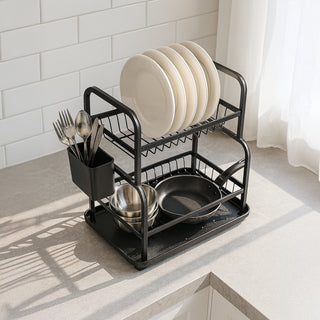 Dish Drainer Drying Rack Carbon Steel 2 Tier – Black