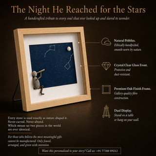 The Night He Reached for the Stars - Handcrafted Pebble Art Frame