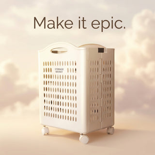 Foldable Plastic Laundry Basket With Wheels - White