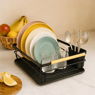 Dish Drying Rack Acacia Wood & Metal – Black