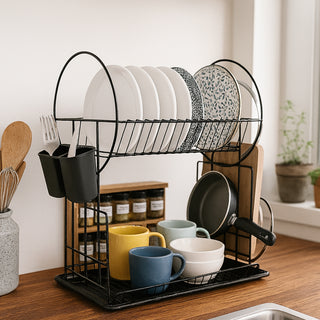 Multipurpose Dish Drying Rack Carbon Steel 2 Tier – Black