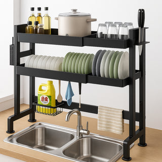 Over-Sink Dish Drying Rack Stainless Steel 2 Tier - Black
