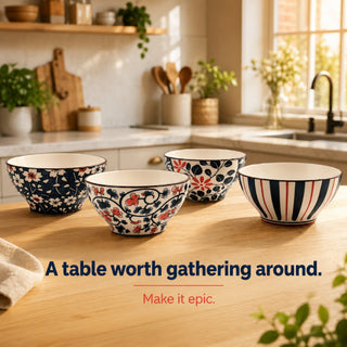 Garden Bloom Ceramic Bowl Set for Kitchen & Dining Microwave Safe