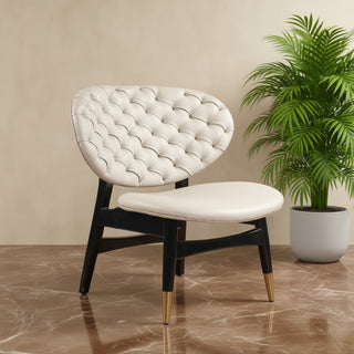 Summer Lounge Chair PU Leather With Wooden Legs - White