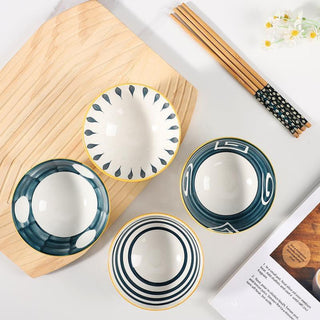Classic Lining Ceramic Bowl Set for Kitchen & Dining Microwave Safe