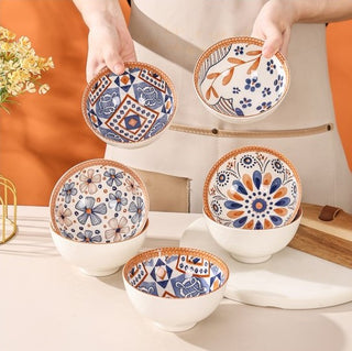 Vintage Floral Ceramic Bowl Set for Kitchen & Dining Microwave Safe