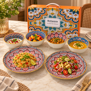 Ceramic Plates & Bowl Set Glossy Mandala Microwave & Dishwasher Safe