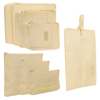 Travel Packing Cubes Set Polyester 7 Pieces Beige