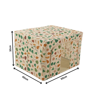 Foldable Leaf Printed Cloth Storage Organizer Box 66 L- Beige