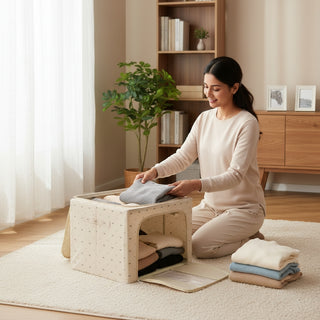 Foldable Cloth Storage Organizer Box 66 L- Beige