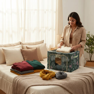 Foldable cloth storage box oxford fabric 66L – Green