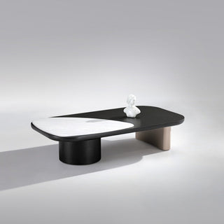 VIZELA Rectangle Center Table With Marble Top And Wooden Base.