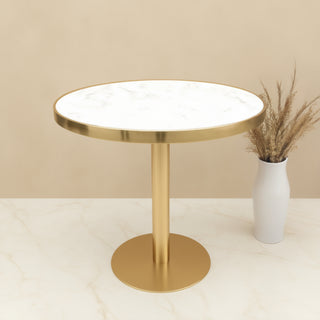 CASTLE Premium Side Table SS Side Table with Marble Top - White And Golden