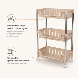 Metal Rod Storage Trolley - Beige