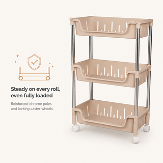 Metal Rod Storage Trolley - Beige