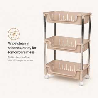 Metal Rod Storage Trolley - Beige