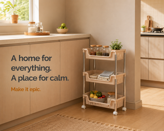 Metal Rod Storage Trolley - Beige