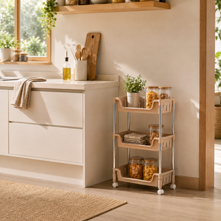 Metal Rod Storage Trolley - Beige