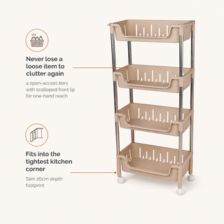 Metal Rod Storage Trolley - Beige