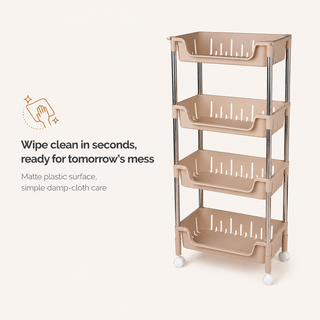 Metal Rod Storage Trolley - Beige