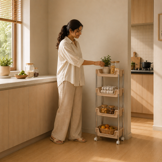 Metal Rod Storage Trolley - Beige