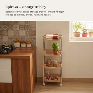 Metal Rod Storage Trolley - Beige
