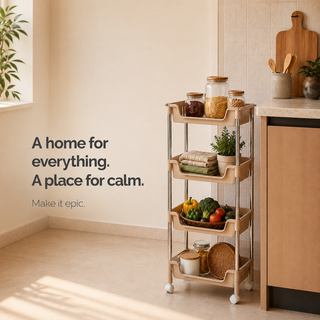 Metal Rod Storage Trolley - Beige