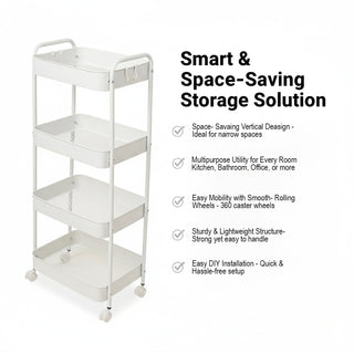Multi-Functional Metal Rolling Storage Rack - White