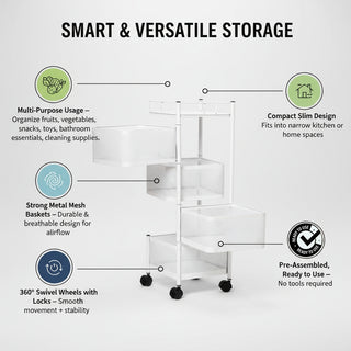 Square Design Metal Storage Organizer Trolley