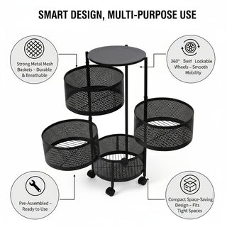 Round Design Metal Storage Organizer Trolley