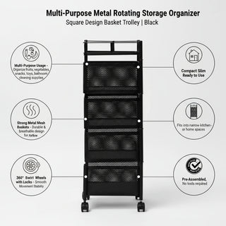 Square Design Metal Storage Organizer Trolley