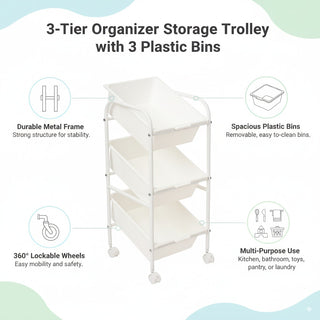 Plastic Organizer Storage Trolley White