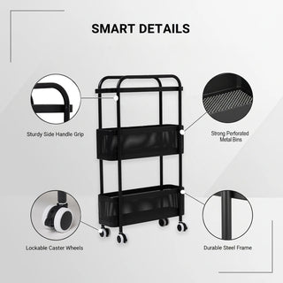3 Tier Slim Metal Storage Trolley