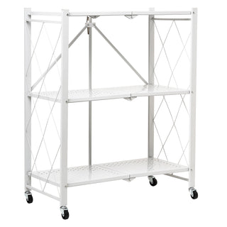 3 Tier Folding Metal Storage Trolley With Wheels