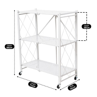 3 Tier Folding Metal Storage Trolley With Wheels