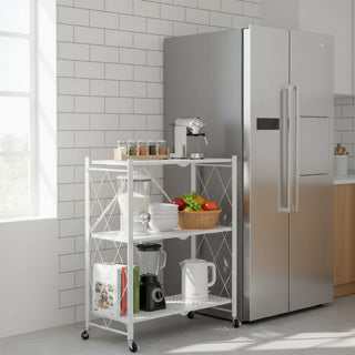 3 Tier Folding Metal Storage Trolley With Wheels