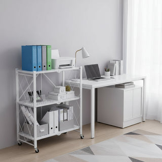 3 Tier Folding Metal Storage Trolley With Wheels