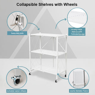 3 Tier Folding Metal Storage Trolley With Wheels