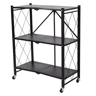 3 Tier Folding Metal Storage Trolley With Wheels
