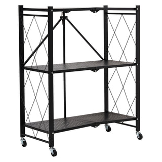 3 Tier Folding Metal Storage Trolley With Wheels