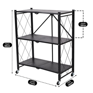 3 Tier Folding Metal Storage Trolley With Wheels