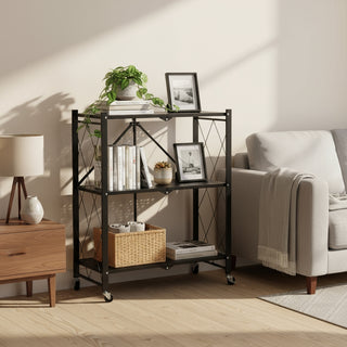 3 Tier Folding Metal Storage Trolley With Wheels