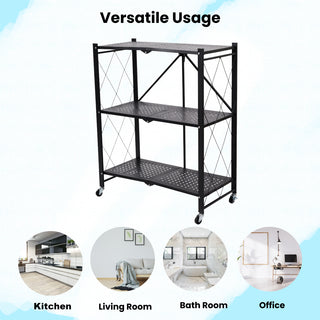 3 Tier Folding Metal Storage Trolley With Wheels
