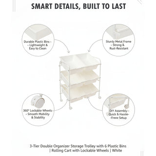 Plastic Organizer Storage Trolley White
