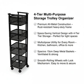 4-Tier Storage Trolley Organizer - Black