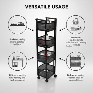 4-Tier Storage Trolley Organizer - Black