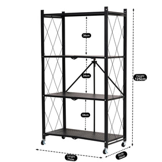 4-Tier Multipurpose Folding Metal Trolley - Black